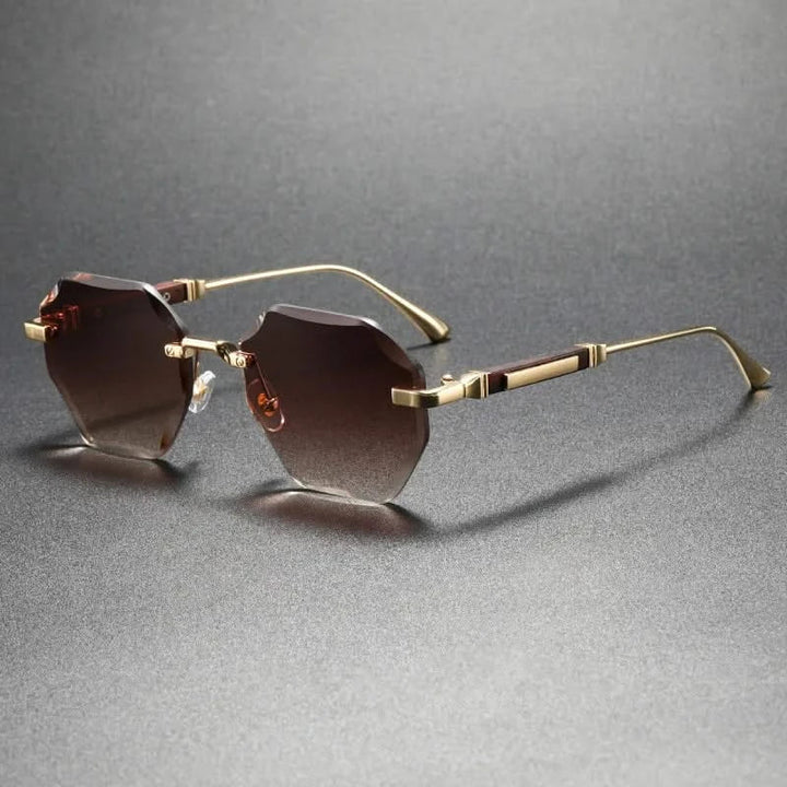 Unisex rimless octagonal sunglasses with sleek metal frames. Fashionable, lightweight eyewear for men & women.