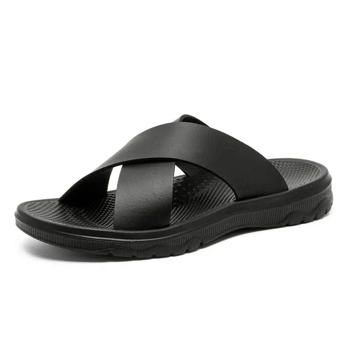 Classic style men's strappy comfort sandals. Supportive and durable slip-on footwear for summer.