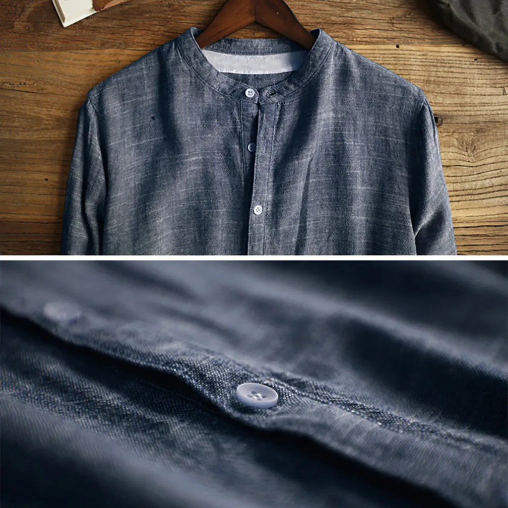 Fashionable men's Japanese style long-sleeve pullover. Elegant, comfortable menswear for a stylish and versatile look.