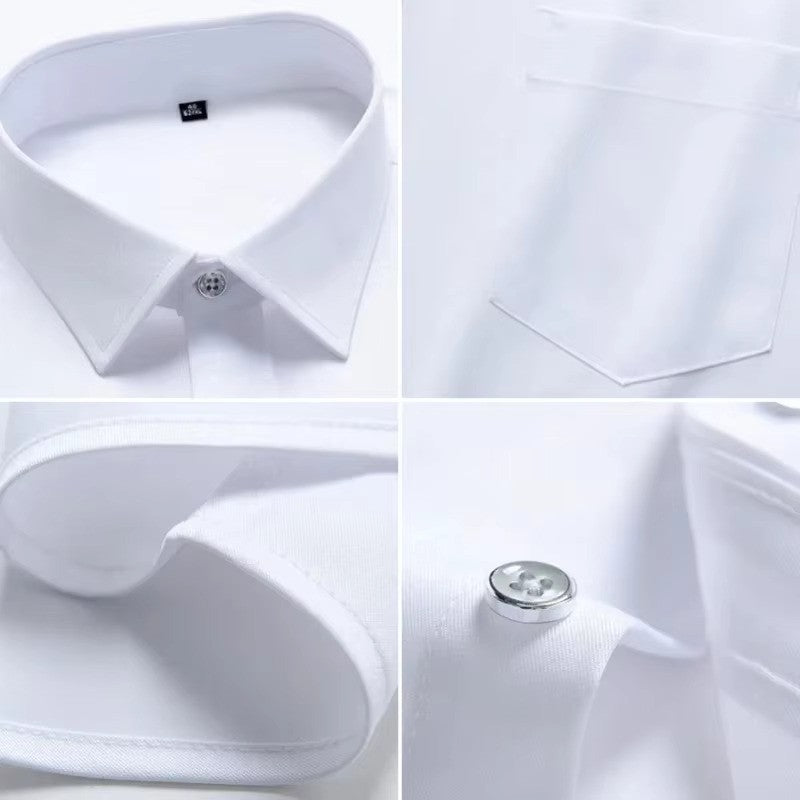 Classic men's smart casual long-sleeve button-down work shirt, embodying everyday elegance and modern style.