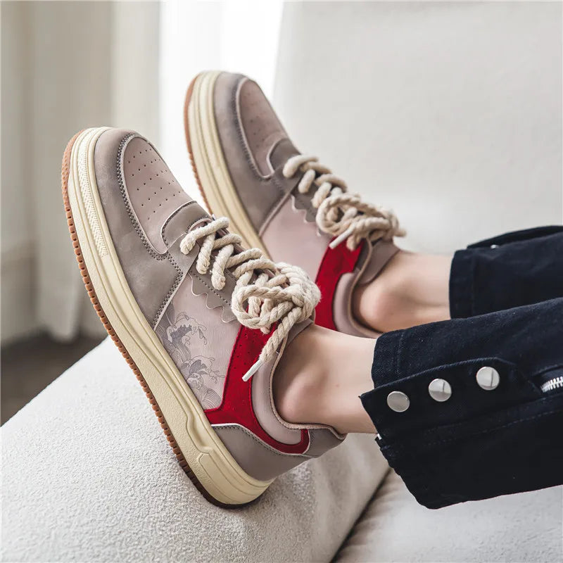 Woman wearing comfortable ArtStride casual sneakers, vibrant artistic design for modern fashion.