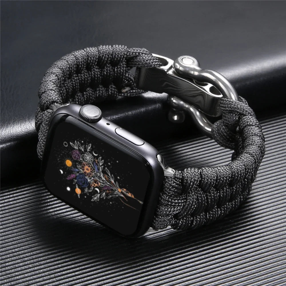 Adjustable braided Apple Watch band, durable and rugged, designed for unisex active wear and lasting comfort.