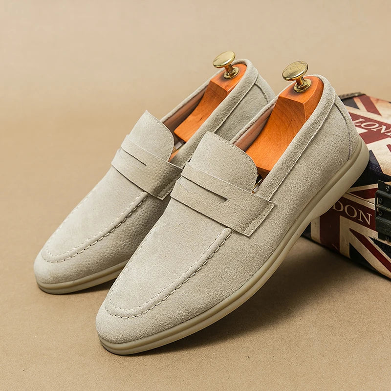 Khaki men's Milan loafers, comfortable slip-on shoes for classic men's fashion and casual wear.