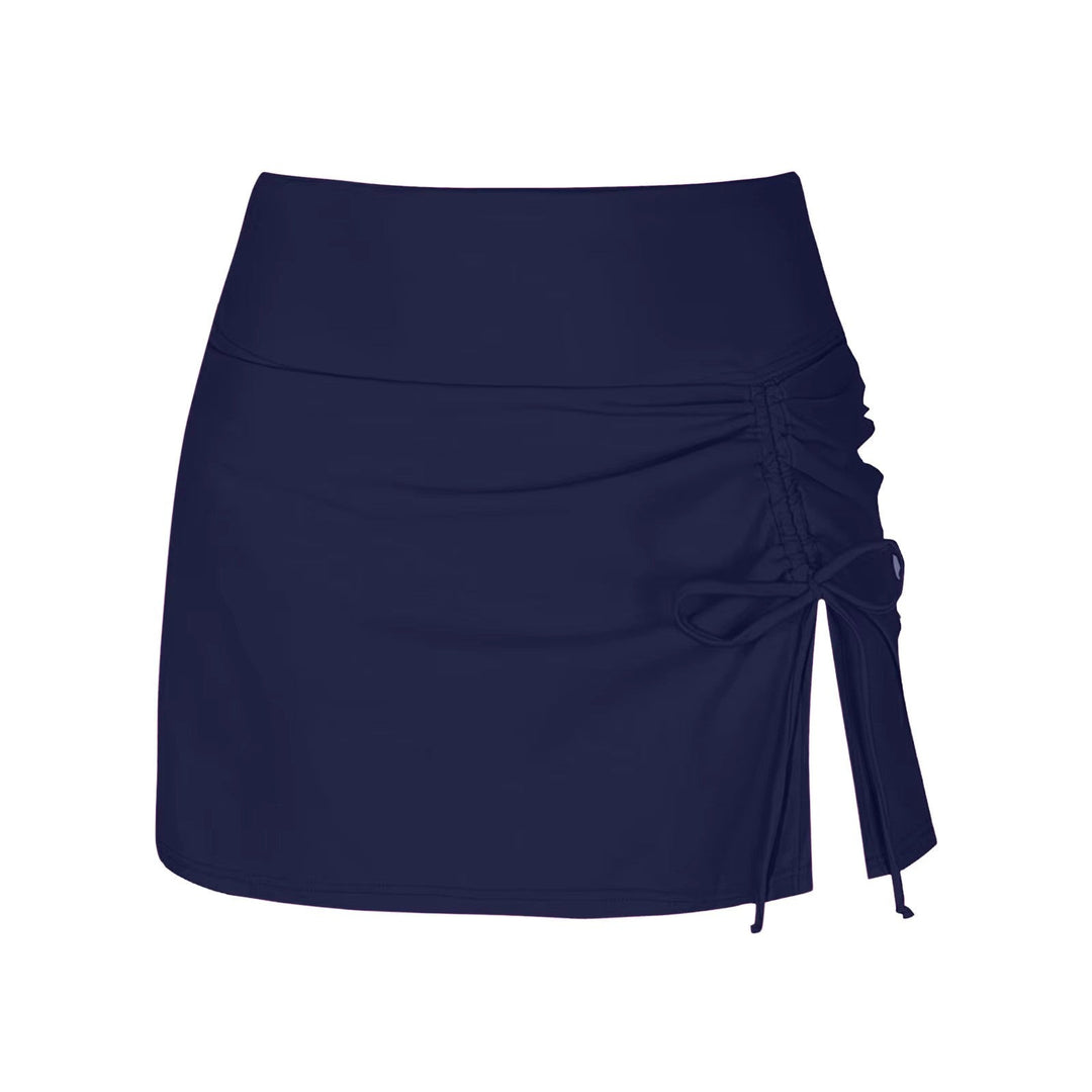 Chic high-waist ruched swim skirt for women, offers modest yet stylish beach & pool coverage.