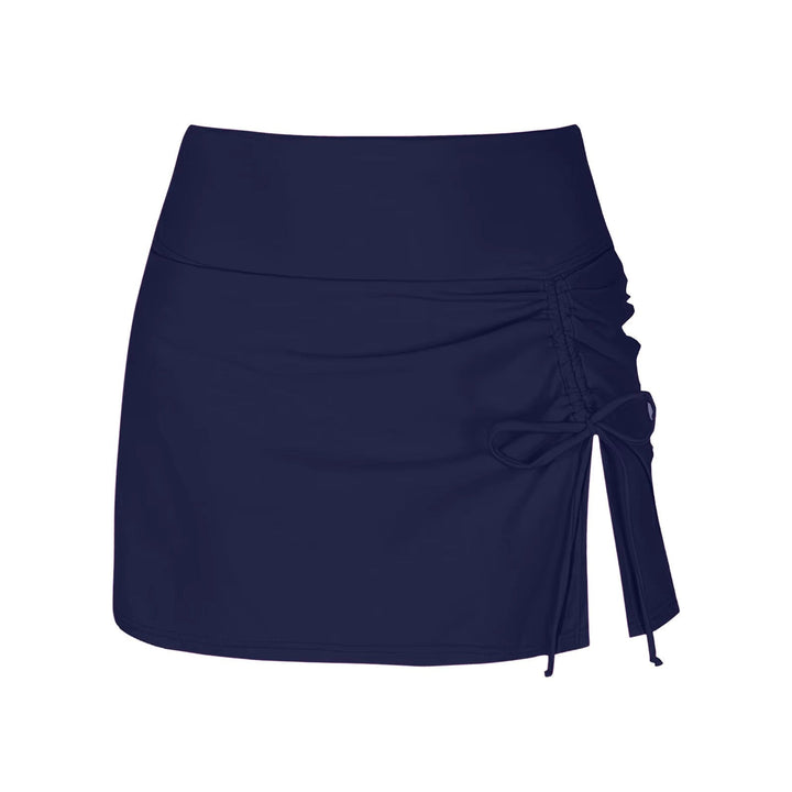 Chic high-waist ruched swim skirt for women, offers modest yet stylish beach & pool coverage.