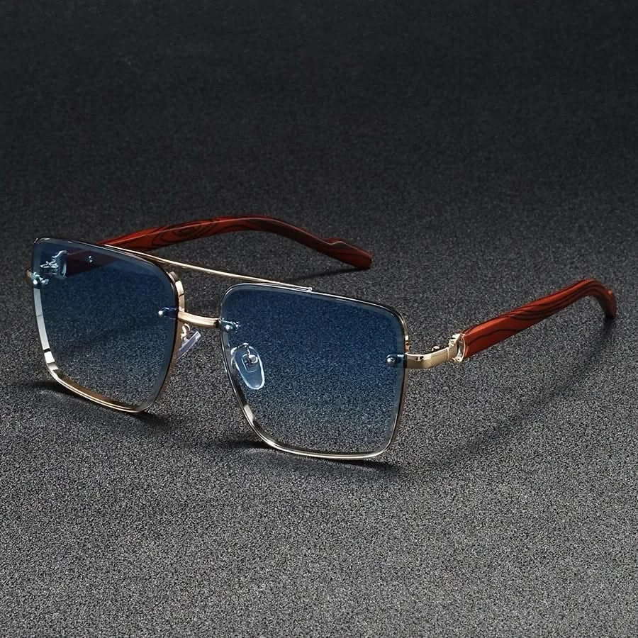 Modern vintage square sunglasses, unisex, with UV protection, anti-glare, metal frame, and gradient lenses.