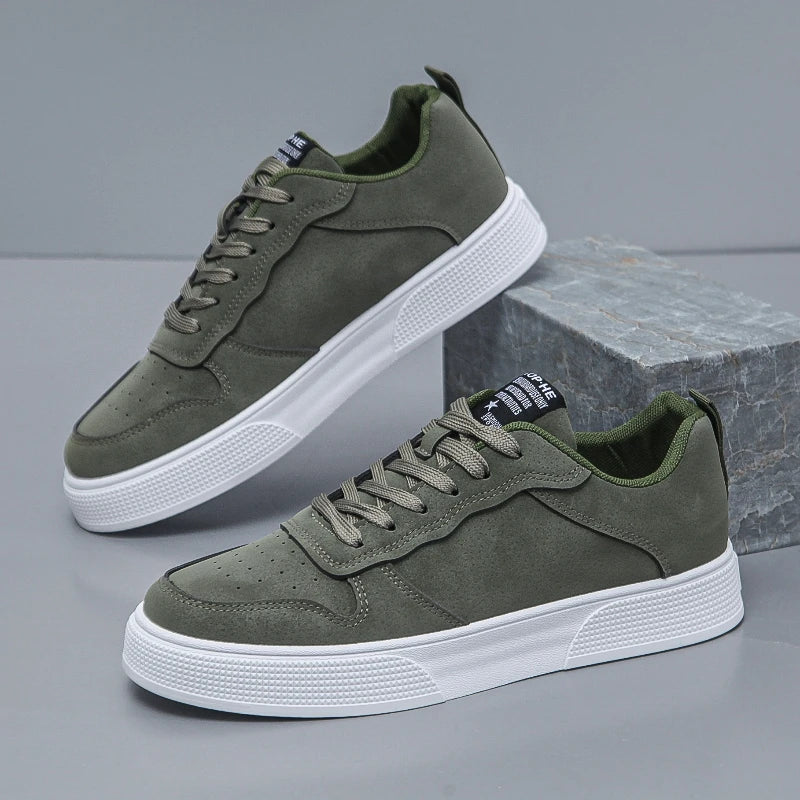 Men's white court sneakers, versatile & comfortable for everyday wear. Modern lace-up casual shoes for street style.