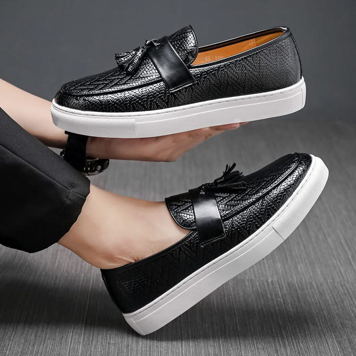 Side profile of men's Marcelli tassel loafers, showcasing elegant design and practical slip-on comfort.
