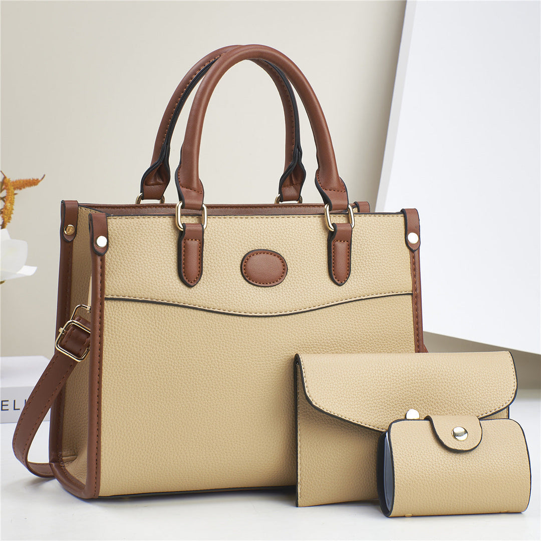 Complete Verona Trio handbag set: women's tote, shoulder bag, & matching wallet. Durable vegan leather.