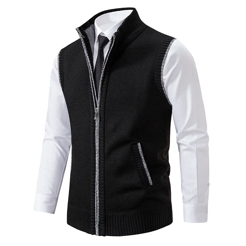 Blue men's premium wool vest, lightweight for comfort. Versatile menswear, great for stylish layering.