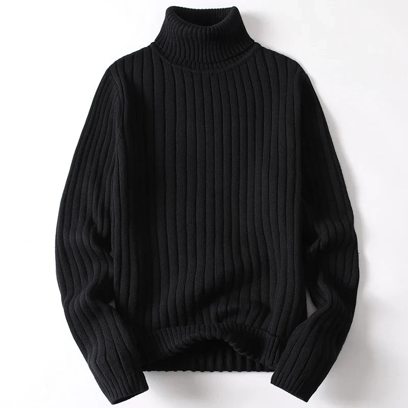 Folded men's ribbed turtleneck sweater in a versatile color, essential warm long sleeve winter knit.