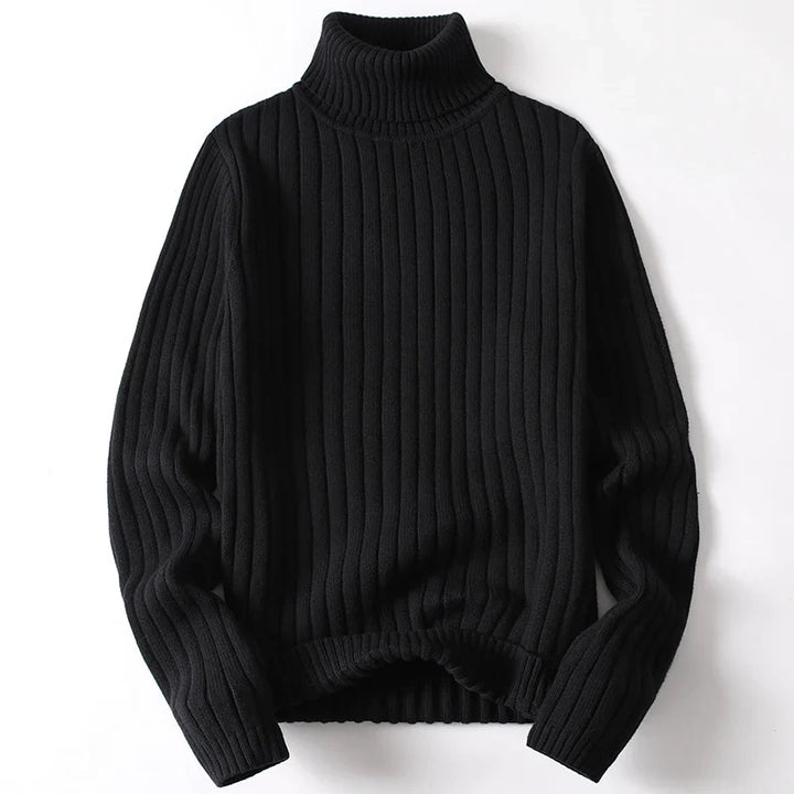 Folded men's ribbed turtleneck sweater in a versatile color, essential warm long sleeve winter knit.