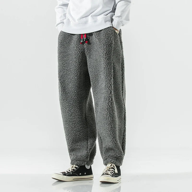 Warm men's sherpa joggers, great as winter loungewear, cozy sweatpants or comfortable casual bottoms for men.