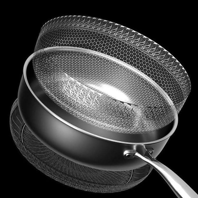 Modern stainless steel frying pan, perfect for everyday home chef use; delivers even cooking and lasting durability.