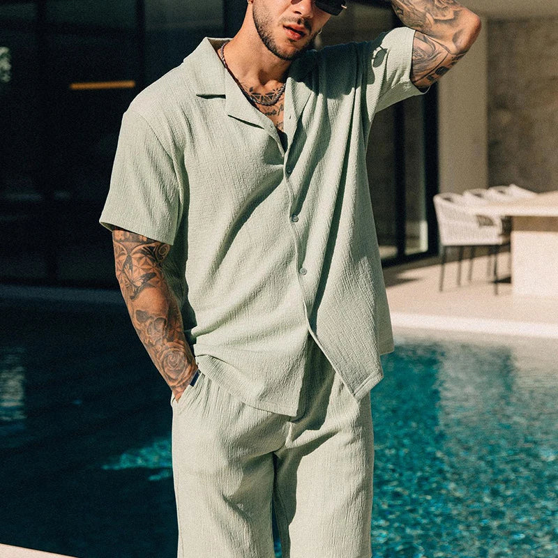 Stylish unisex two-piece shorts set, ideal for summer, beach, or casual everyday wear.