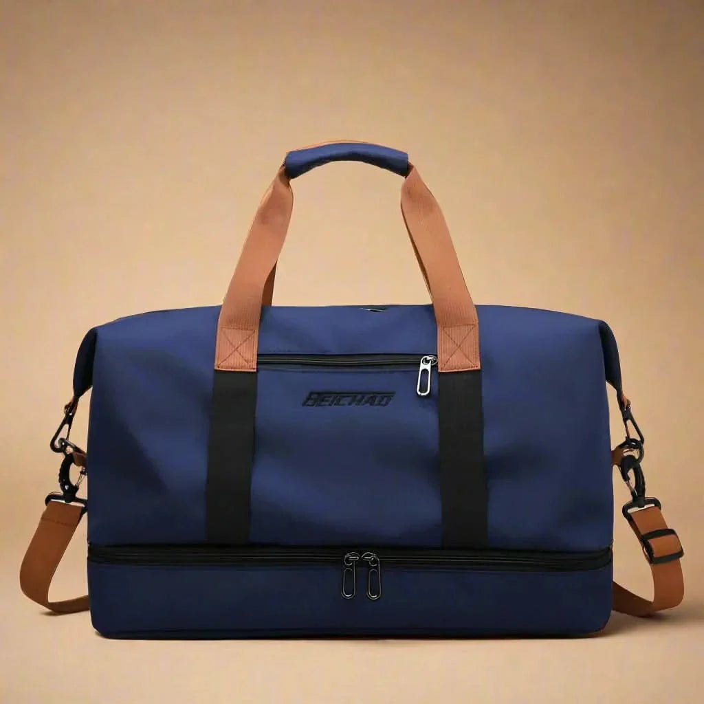 Waterproof sport duffel bag for gym & travel. Unisex design with shoe compartment & organized storage.