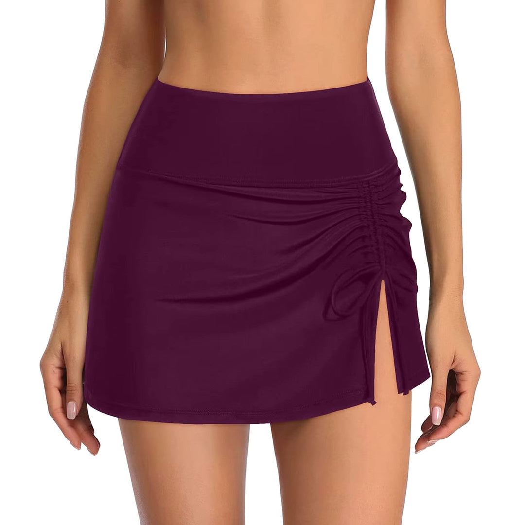 High-waist ruched swim skirt for women, offering adjustable fit for beach and pool activities.