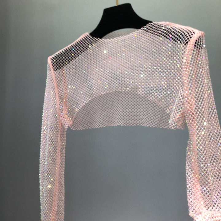 Dazzling sparkle net top for women, one size. Glamorous party fashion, perfect for club nights and festivals.