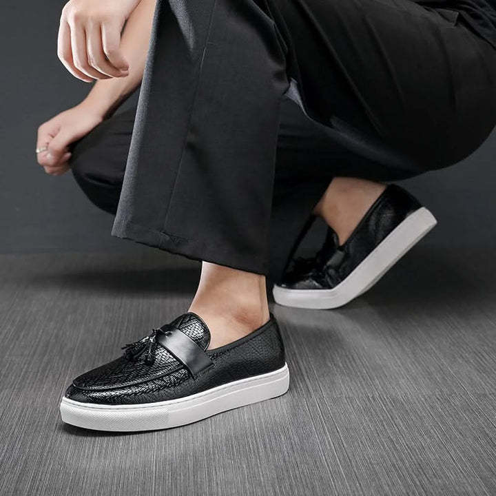 Close-up of men's Marcelli tassel loafers, highlighting slip-on design & quality comfort footwear.