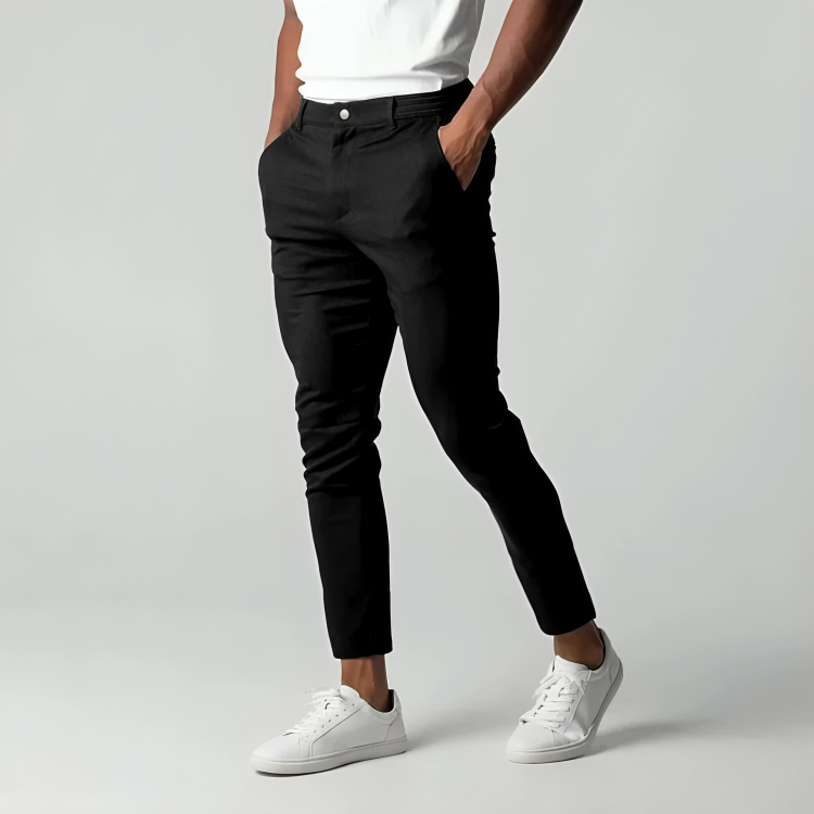 Men's slim fit stretch chinos, ideal for comfortable everyday casual or smart casual wear.