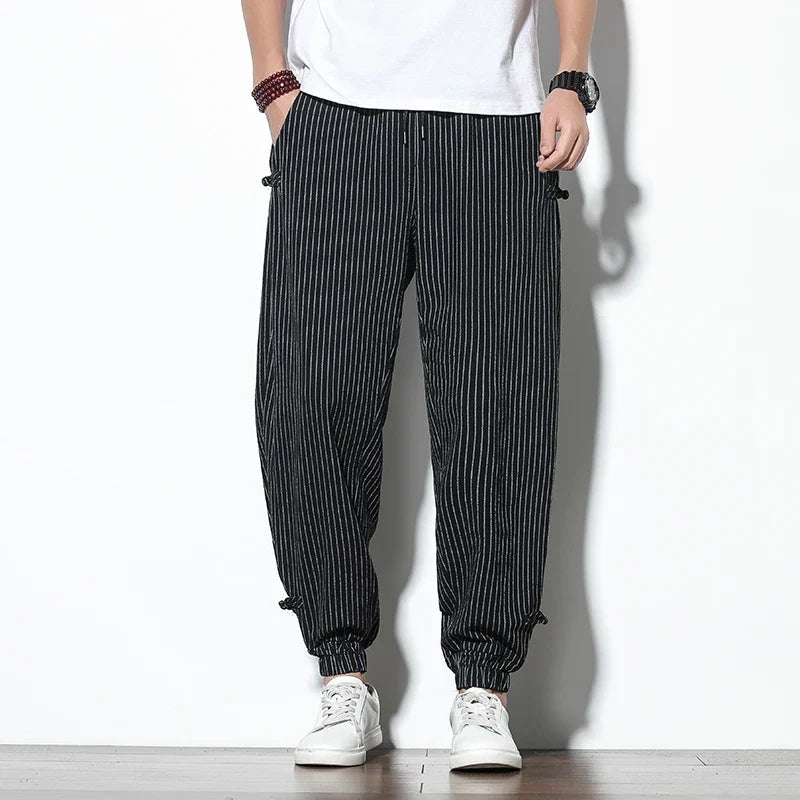Comfortable men's Kaizen striped joggers, perfect for loungewear, activewear, or everyday casual style.