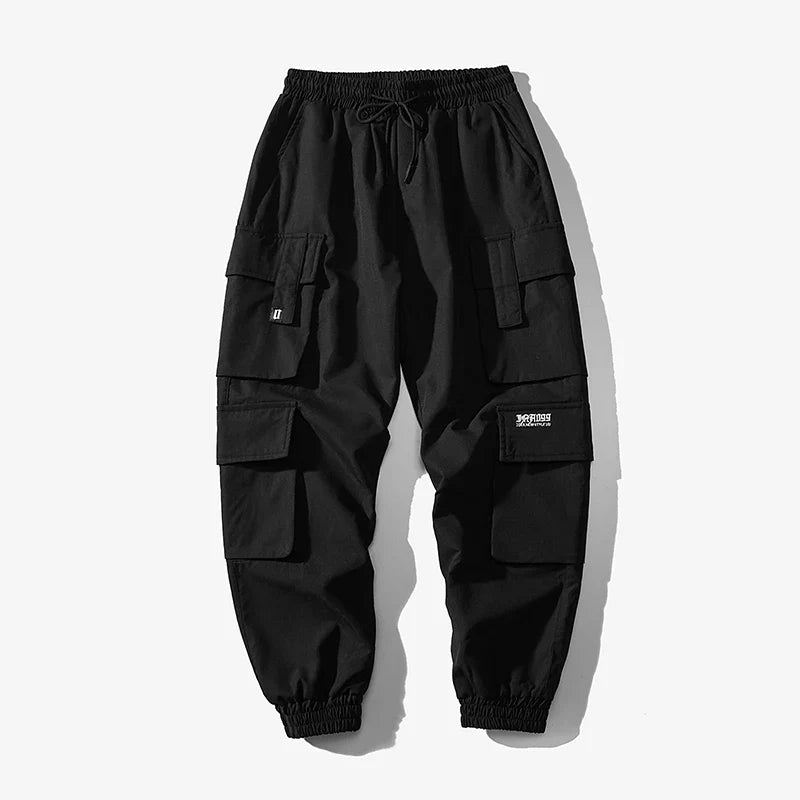 Black Men's Urban Cargo Joggers, perfect for stylish streetwear and comfortable casual wear.