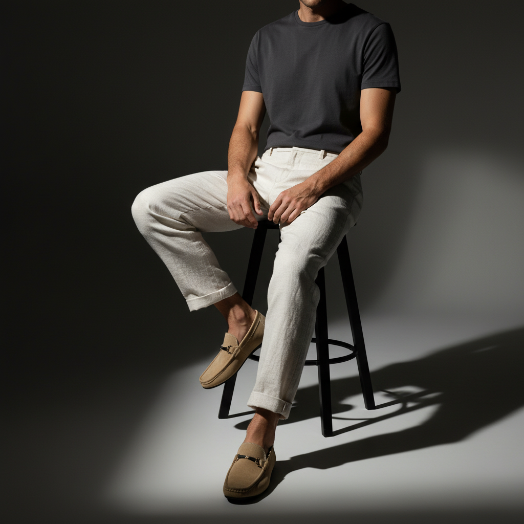 Versatile men's classic loafers with buckle detail, suitable for both casual and dressy outfits.