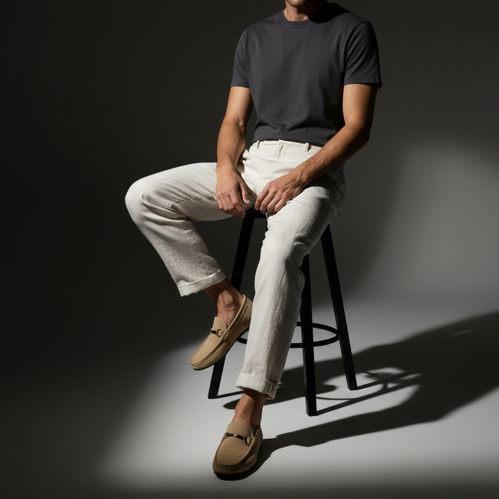 Versatile men's classic loafers with buckle detail, suitable for both casual and dressy outfits.