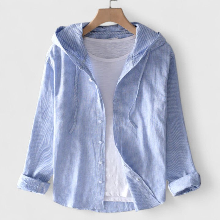 Soft drape women's hooded blouse. A comfortable, relaxed-fit long-sleeve top for chic, versatile everyday fashion.