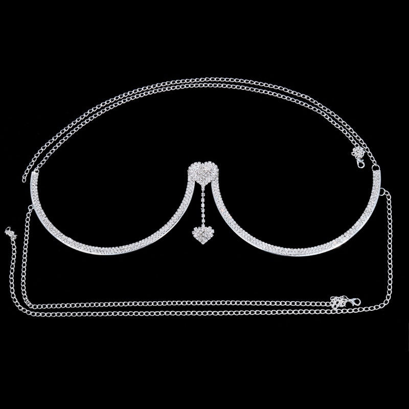 Glamorous women's rhinestone body chain, a sparkling statement jewelry piece perfect for parties & events.