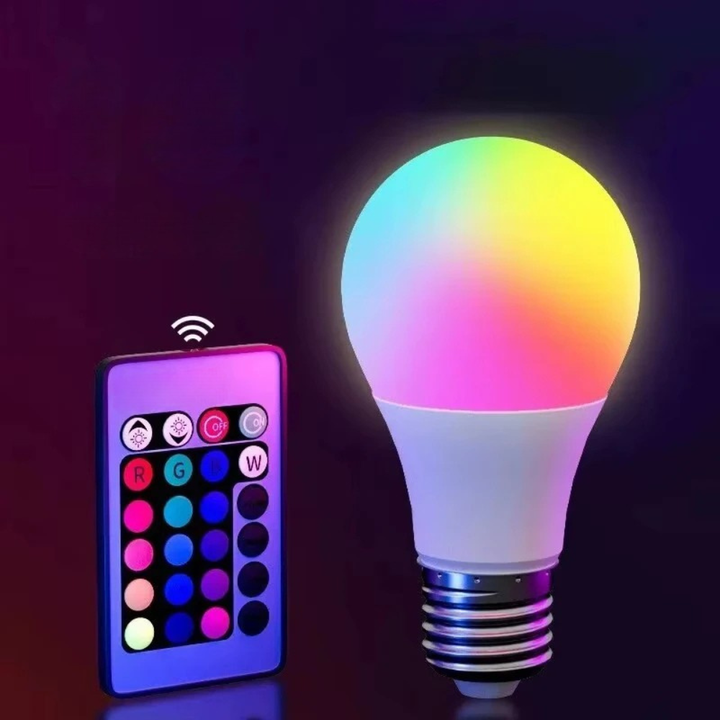 Smart color-changing LED bulb, remote-controlled for mood lighting & energy efficiency. Perfect E27 dimmable light.