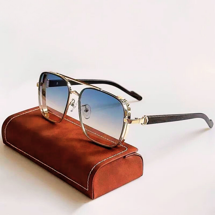 Unisex gold-framed sunglasses with UV400 protection. Stylish and essential eyewear.