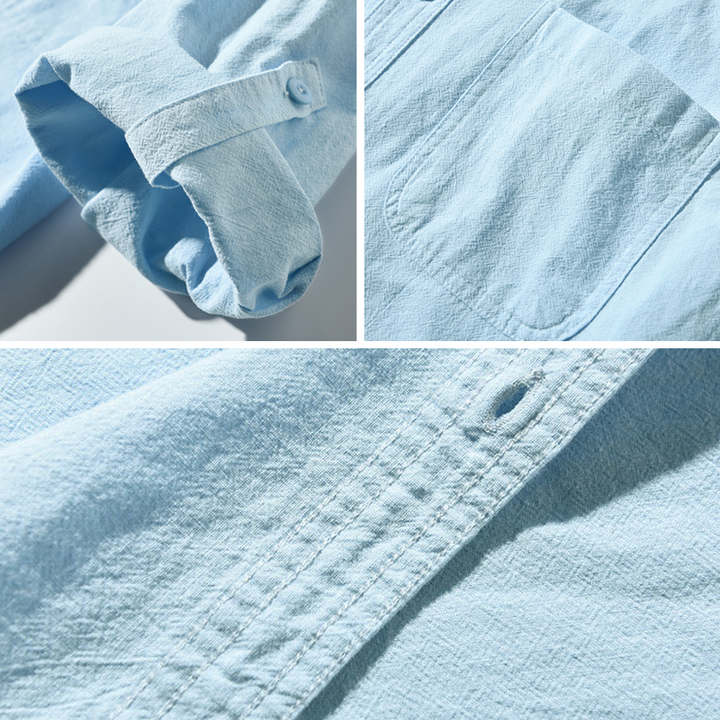 Casual men's resort style button-up shirt, relaxed fit, breathable fabric, ideal for summer vacation.