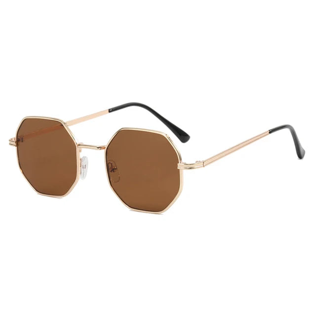Geometric fashion sunglasses, sleek polished frame, offering ultimate UV defense.