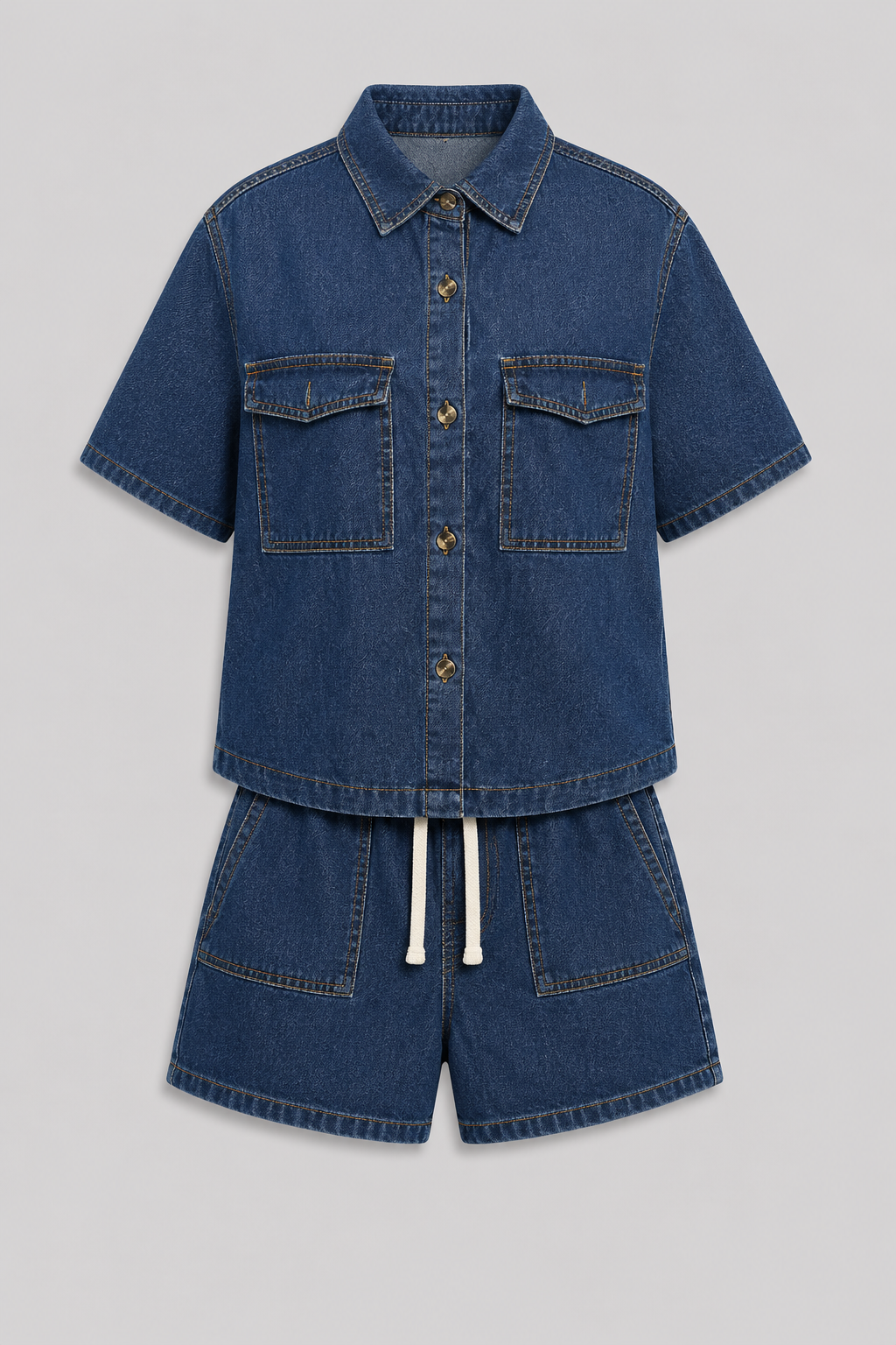 Stylish women's blue two-piece shorts set, ideal for summer fashion & everyday casual wear.