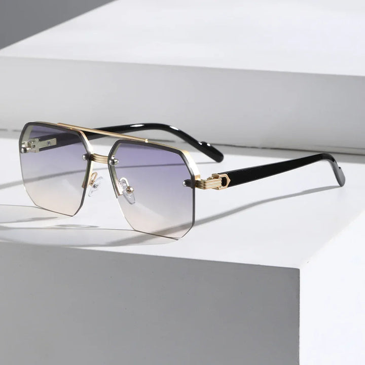 Men's modern geometric sunglasses with sleek black frame and polarized lenses, ideal for outdoor style & sun protection.
