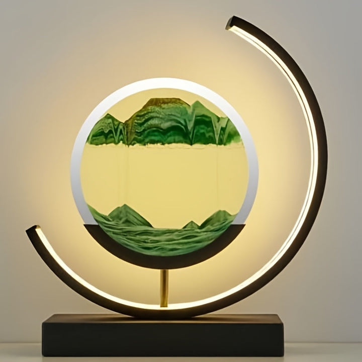 Beautiful LED hourglass lamp featuring dynamic flowing sand art, a stunning visual for decor.