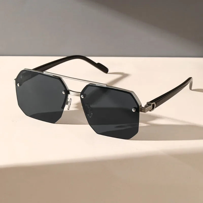 Men's stylish geometric sunglasses, modern frame. Fashion-forward eyewear with a unique design.