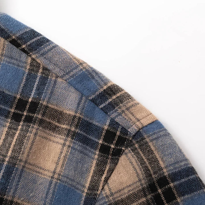 Classic men's flannel shirt with a timeless plaid pattern, great for fall fashion and everyday wear.