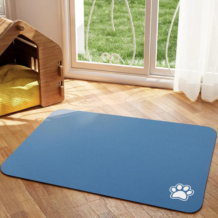 Grey absorbent pet mat for dog and cat bowls, quick-dry feeding mat, pet placemat