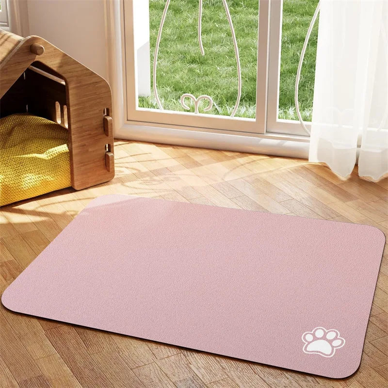 Pet feeding mat under dog and cat bowls, absorbent quick-dry easy-clean pet accessory
