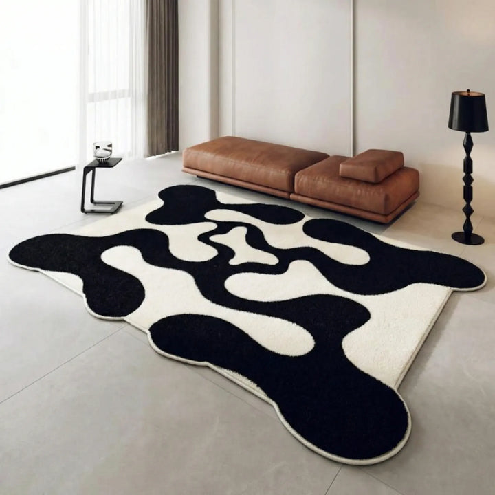 Abstract wave pattern area rug for modern living rooms. Contemporary Flowique floor covering adds a stylish statement to home decor.
