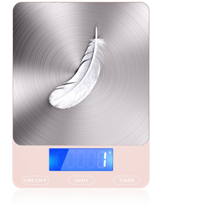 Sleek stainless steel food scale, USB rechargeable for convenient and accurate kitchen use.