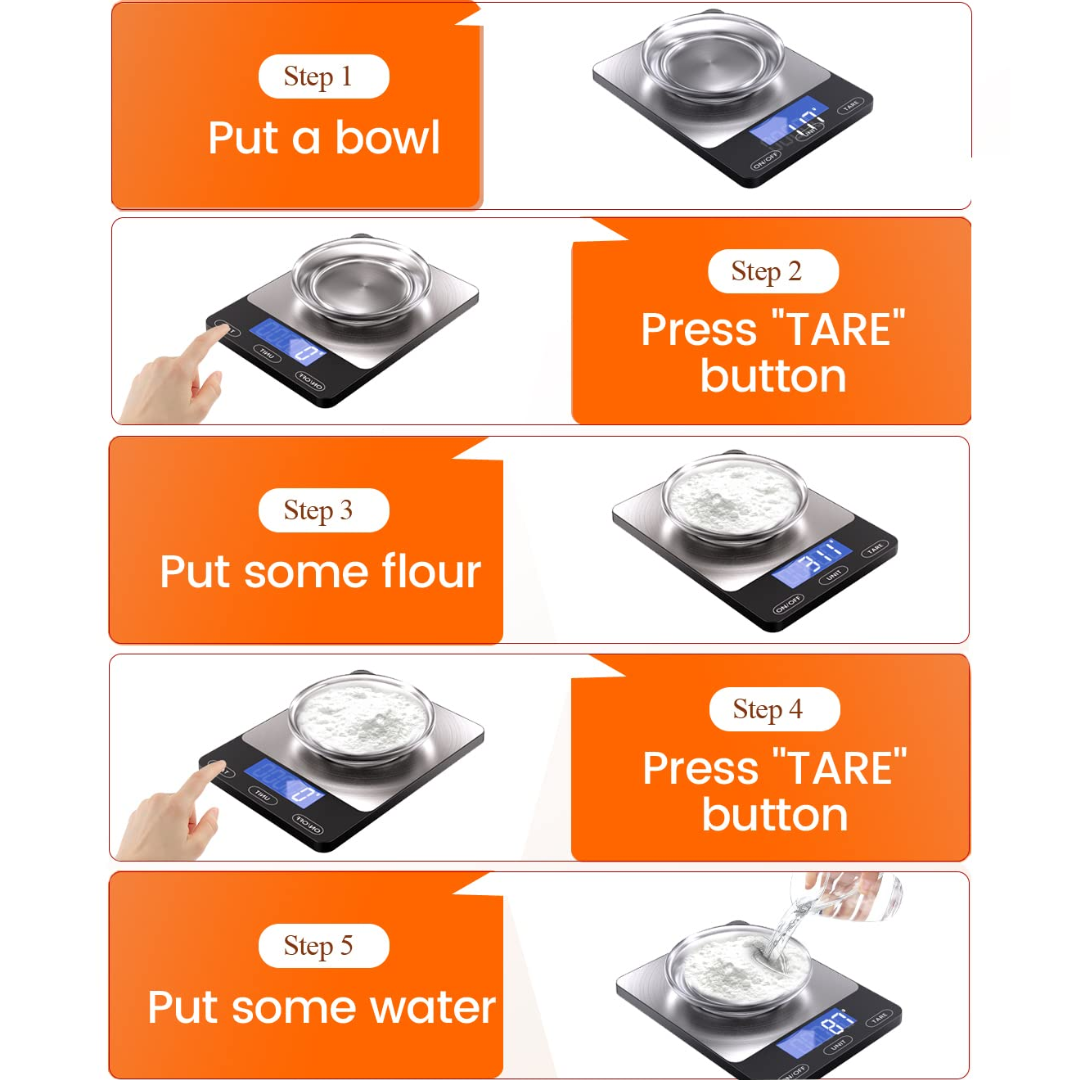 Modern home kitchen digital scale offering high accuracy for precise food & ingredient measurements.
