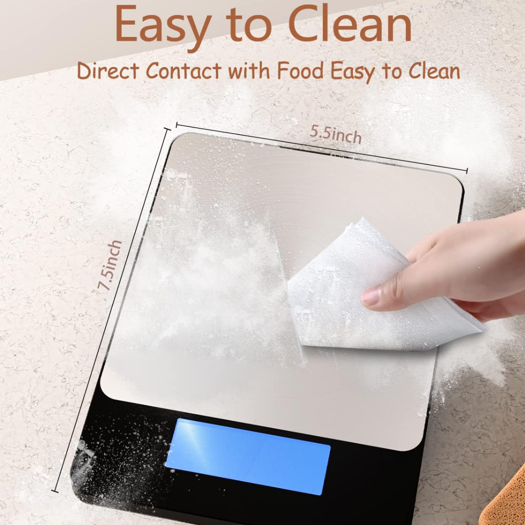 USB rechargeable stainless steel digital scale, ideal for precise weighing in cooking & baking.