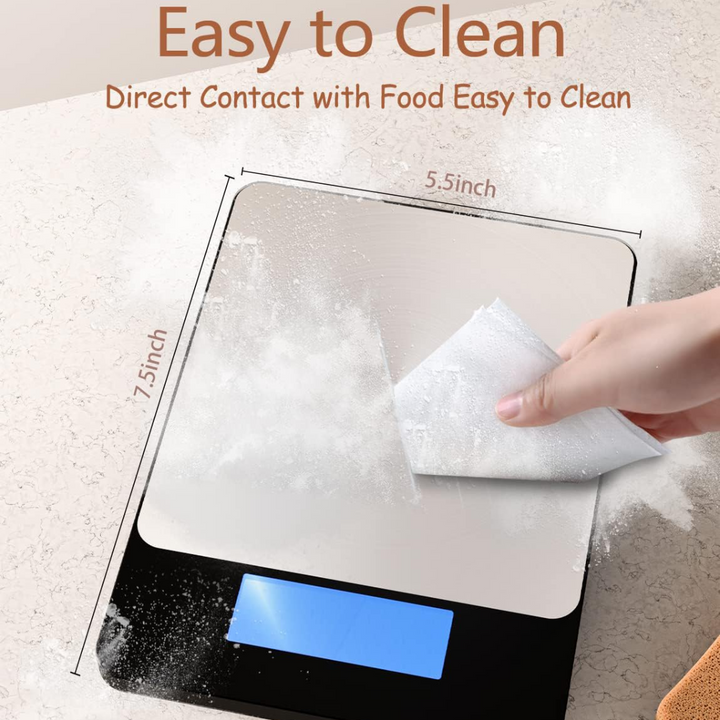USB rechargeable stainless steel digital scale, ideal for precise weighing in cooking & baking.