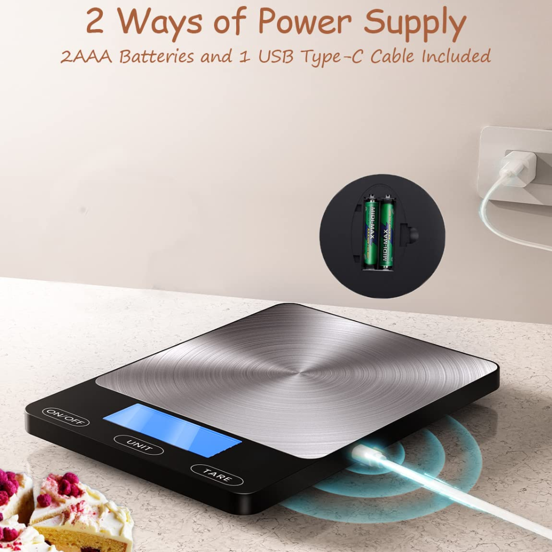 Convenient USB rechargeable digital kitchen scale, ensuring precision for every cooking & baking task.