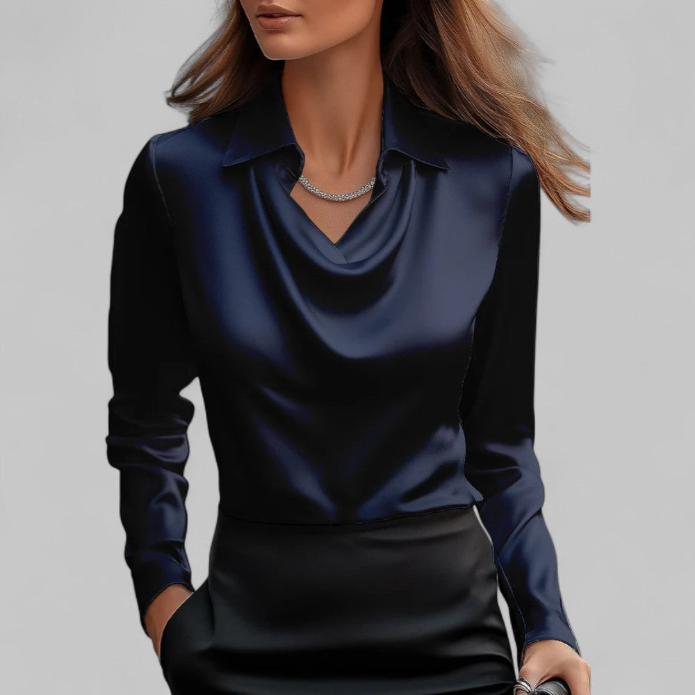 Classic women's blouse featuring a chic draped neckline and long sleeves, ideal for office or casual.