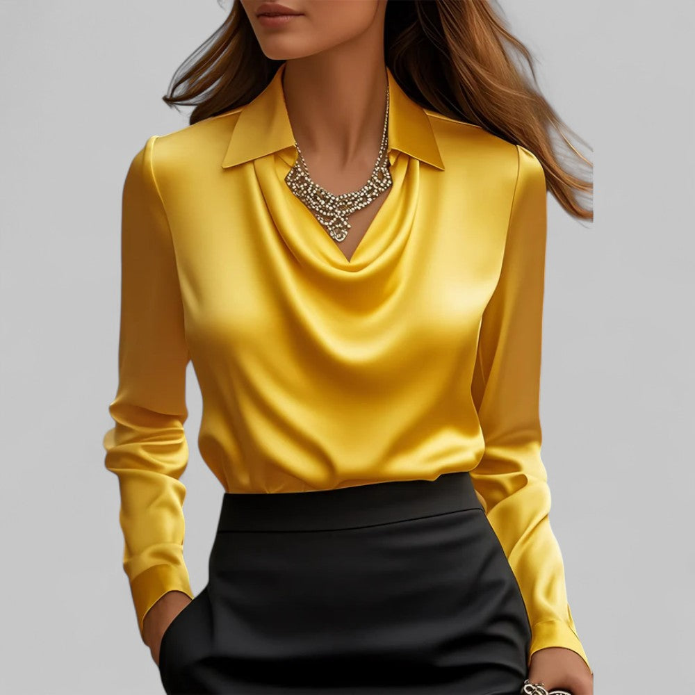 Elegant everyday women's top: long sleeve blouse with a beautiful draped neck, very versatile.