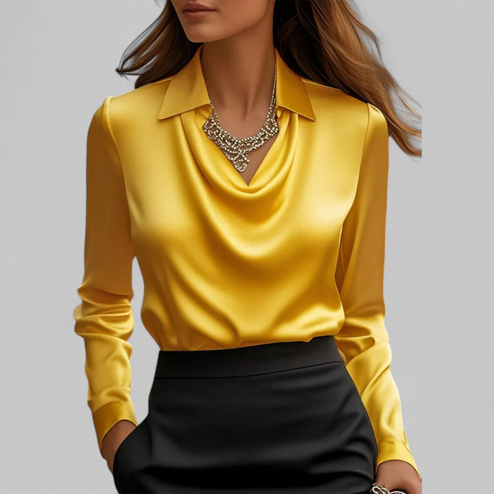Elegant everyday women's top: long sleeve blouse with a beautiful draped neck, very versatile.